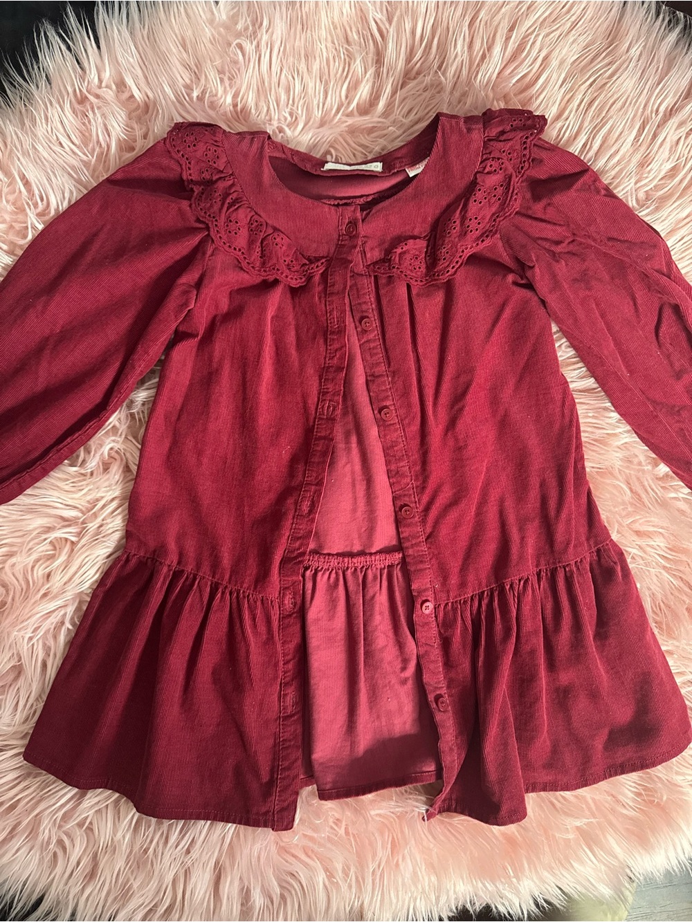 Zara Girls' Burgundy Ruffle Collar Tunic Dress